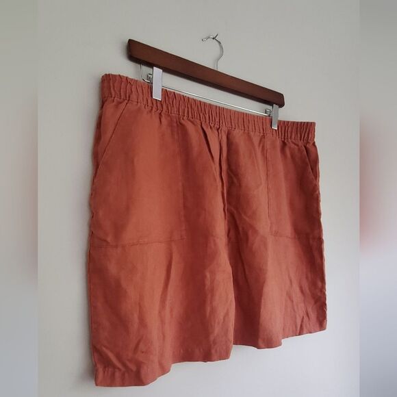 Garnet Hill 100% Linen Rust Orange Plus Skirt with Front Pockets Size 18 - Picture 2 of 10